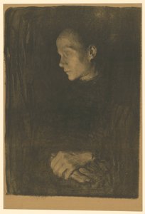 Arbetarkvinna i profil åt vänster (slutgiltig version, 1:a stadiet) av Käthe Kollwitz