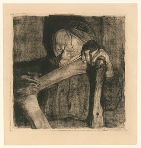 Vid slagningsarbetet (blad 3 ur ”Bauernkrieg”, 5:e utgåvan) av Käthe Kollwitz