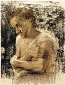 Halvfigur av en kvinna med korsade armar av Käthe Kollwitz
