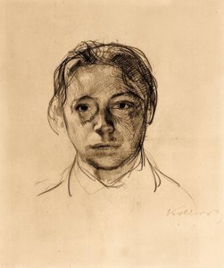 Ungdomligt självporträtt med löst hår av Käthe Kollwitz