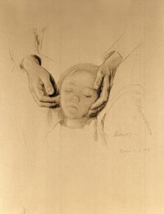 K.Kollwitz, Barnhuvud i händerna.