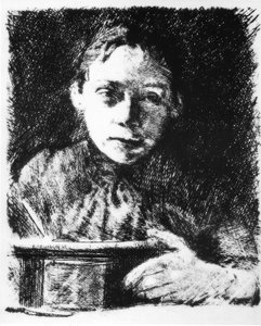 Självporträtt på ritbordet av Käthe Kollwitz