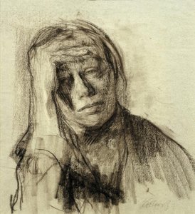 Självporträtt med stödd höger arm, hand på pannan av Käthe Kollwitz