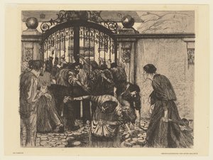 Ark 5 i serien ”En vävares uppror” av Käthe Kollwitz