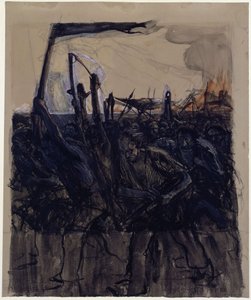 Studie till ”Aufruhr” (spegelvänd skiss till etsningen med samma namn från 1899) av Käthe Kollwitz