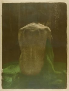 Kvinna naken från baksidan på ett grönt tyg av Käthe Kollwitz