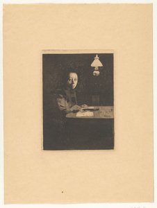 Porträtt av en cell på bordet Självporträtt vid bordet (originaltitel) av Käthe Kollwitz