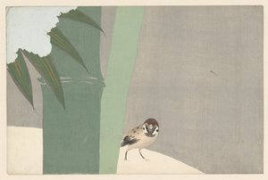 Bambu i snön, 1909 (träblockstryck) av Kamisaka Sekka