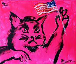 Rosa katt med amerikansk flagga