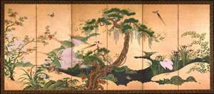 Vårens och sommarens fåglar och blommor - Eino, Kano (1631-1697) - Andra hälften av 1600-talet. - Akvarell och bläck på papper - 153x361 - Suntory Museum of Art av Kano Eino