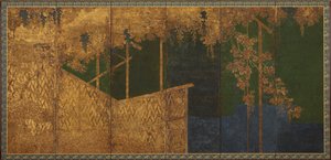 Fruktande vinrankor på en bambu-spaljé, Momoyama-period, sent 1500-tal.