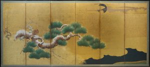 Fasan och tall, ca 1626 (bläck, färg  guld på papper) av Kano Koi