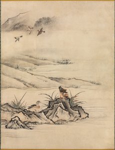Blommor och fåglar i ett vårlandskap, 1500-talet.