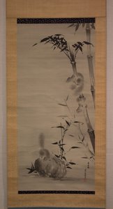 Ekorrar på bambu och sten, 1800-talet. av Kano Osanobu