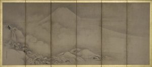 Mount Fuji och Matsubara Point, skärmar av Kano Tanyu
