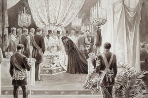 Begravning av kejsar Alexander III i Sts Peter och Paul-katedralen i St Petersburg, 1894. av Karel Brozh