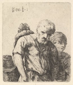 Skäggig man visad i halvlängd med bunt slängd över höger skulderblad, flank..., ca. 1641-78. av Karel Du Jardin
