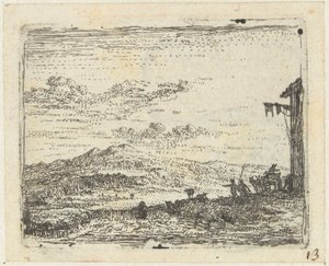 Italienskt landskap med bil på värdshuset Små landskap (serietitel) av Karel Du Jardin