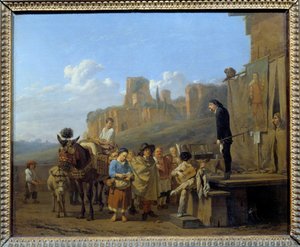 De italienska charlatanerna Marchand ambuland som sålde droger på offentliga torg. Målning av Karel Dujardin (1621-1678) 1657. Dim 0,44 x 0,52 m