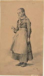 Flicka i bondklänning (recto); Skissblad: kvinnor och flickor (verso)