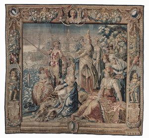 Antonius och Kleopatra (Antonius fångar en saltad fisk); gobeläng, okänt datum (ull | blyerts) av Karel van II Mander