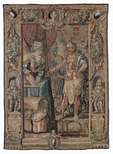 Antonius och Kleopatra (Antonius erövrar Pelusium); gobeläng, okänt datum (ull | blyerts) av Karel van II Mander