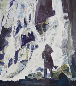 Person vid Majestic Waterfall