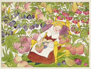 Illustration ur "Schlaraffenland" av Hans Sachs (1494-1576) (penna  bläck och akvarell på papper)