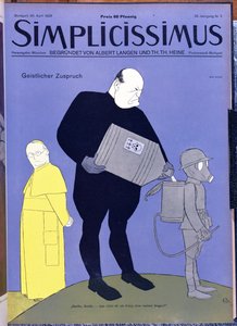 Påven Pius XI (1857-1939) och Benito Mussolini (1883-1945), framsidan av tidskriften "Simplicissimus", 30 april 1928 (färglitografi)