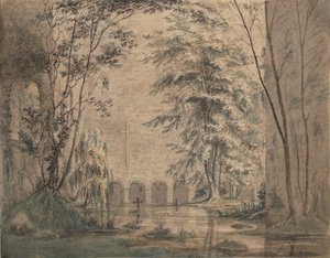 Översvämmade ruiner av ett kloster, ca. 1824. av Carl Blechen