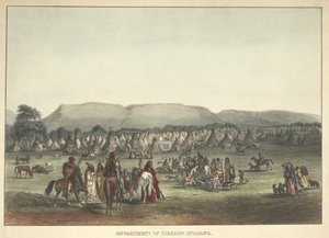 Encampment of Piekann Indians, pub. 1842 av Karl Bodmer