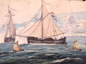 Kanonbåt nära Helvoet, Holland av Karl Bodmer