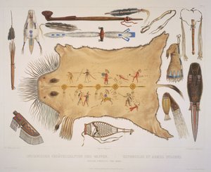 Indiska redskap och vapen, graverade av A. Zschokke und J. Hurliman, publicerade 1840 (akvatint) av Karl Bodmer