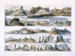 Remarkable Hills on the Upper Missouri, tavla 35 från volym 2 av "Travels in the Interior of North America", graverad av Friedrich Salathe (1793-1858) 1844 (akvatint) av Karl Bodmer