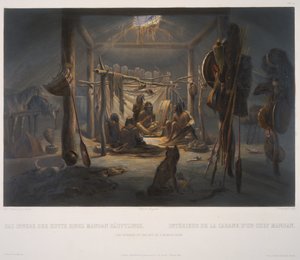 Interiören av kojan av en Mandan Chief av Karl Bodmer