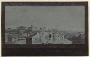 ”Utsikt över Quirinalpalatset och en del av Rom, tecknad från fönstret i en väns bostad” av Karl Friedrich Schinkel