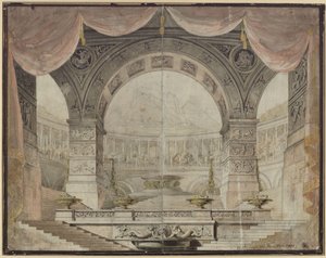 Armida. Opera av Christoph Willibald Gluck. Förslag till den 7:e dekorationen. Praktfull sal i Armidas palats av Karl Friedrich Schinkel