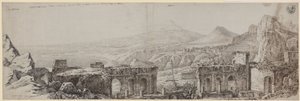 ”Utsikt från den antika teatern i Taormina över Catanias kust och Monte Gibello eller Etna” av Karl Friedrich Schinkel