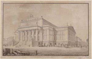 Berlin. Schauspielhaus vid Gendarmenmarkt. Perspektivisk vy av Karl Friedrich Schinkel