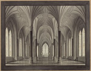 Berlin, Spittelmarkt. Förslag till S:t Gertrauds kyrka. Interiörvy, genom långhuset mot koret av Karl Friedrich Schinkel