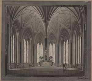 Berlin, Spittelmarkt. Förslag till Sankt Gertruds kyrka. Interiörvy av koret av Karl Friedrich Schinkel