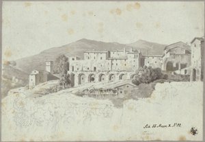 Vy över den efterantikt överbyggda kryptoportiken vid Piazza Domenico Tani i Tivoli av Karl Friedrich Schinkel