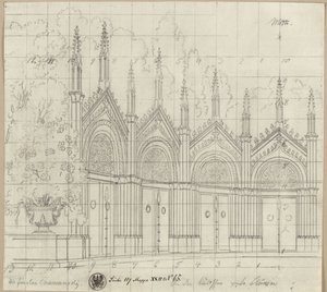 Furstarna Chawansky. Sorgespel av Ernst Raupach. Skiss till en dekoration. Sankt Georgs kapell av Karl Friedrich Schinkel