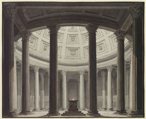 Vestalen. Opera av Gaspare Spontini. Utkast till den 2:a dekorationen. Vy in i Vestas tempel av Karl Friedrich Schinkel