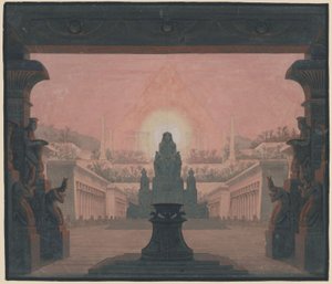 Trollflöjten. Opera av Wolfgang Amadeus Mozart. Utkast till den 12:e dekorationen. Sarastros soltempel av Karl Friedrich Schinkel