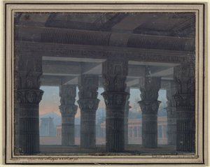 Trollflöjten. Opera av Wolfgang Amadeus Mozart. Skiss till den 8:e dekoren. Labyrintens förhall av Karl Friedrich Schinkel