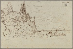 En gotisk kyrka vid en brant havskust av Karl Friedrich Schinkel