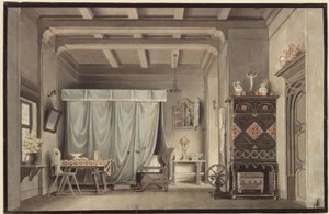 Faust. Drama av Johann Wolfgang von Goethe. Skiss till en dekoration. Gretchens rum av Karl Friedrich Schinkel