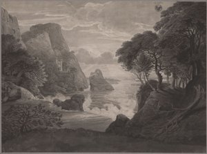 Klippigt kustlandskap med ett slott av Karl Friedrich Schinkel
