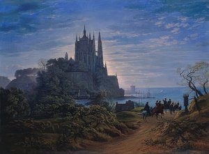 Gotisk kyrka på en klippa vid havet. 1815